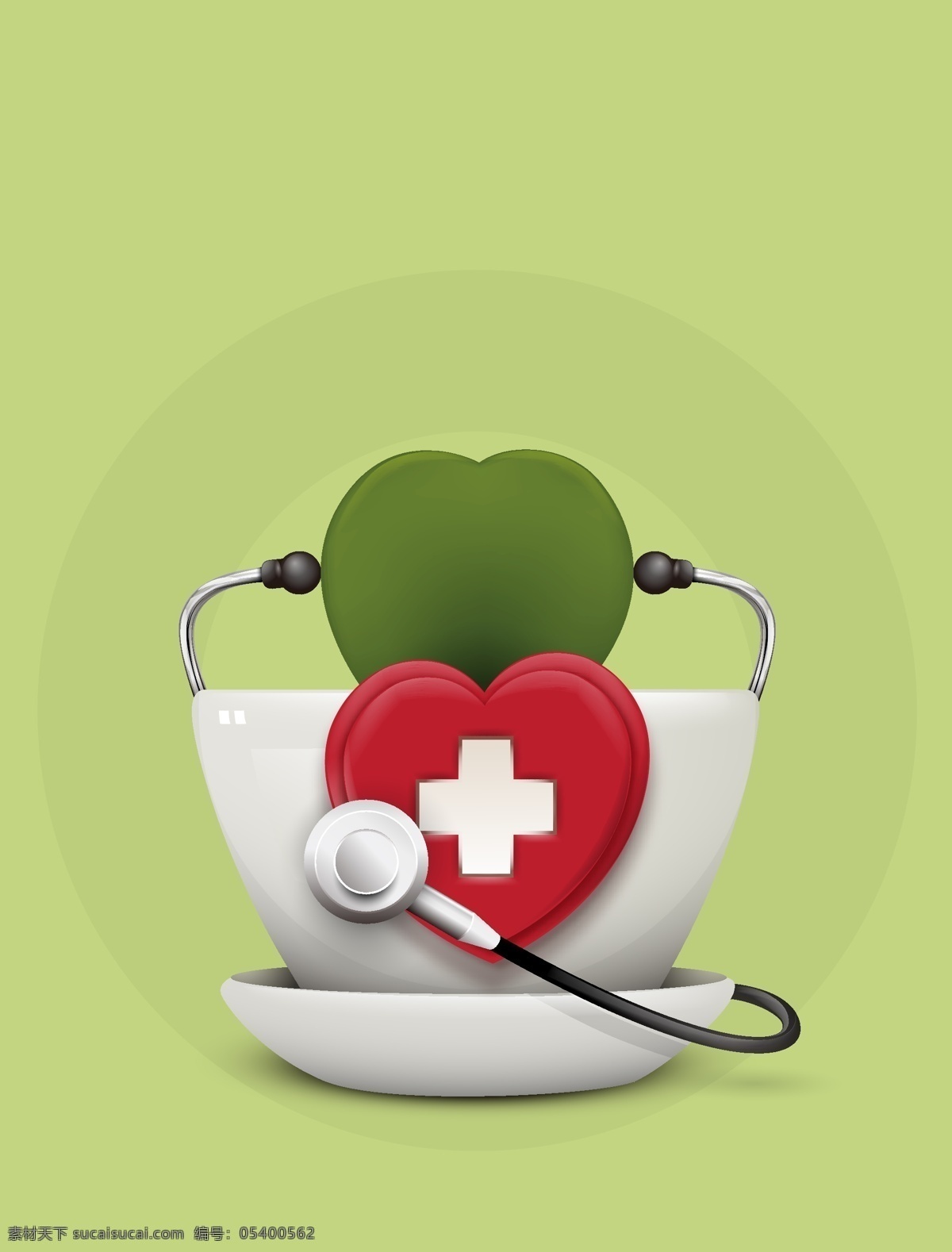 矢量 医疗 健康 医院 急救 背景 绿色 创意 红十字 救护 听诊器 海报