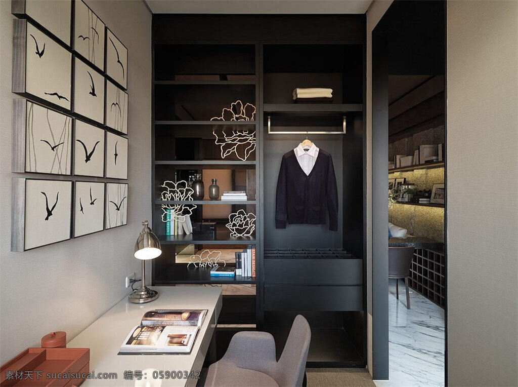 现代 时尚 客厅 木制 柜子 室内装修 效果图 客厅装修 白色背景墙 白色桌面 木制柜子