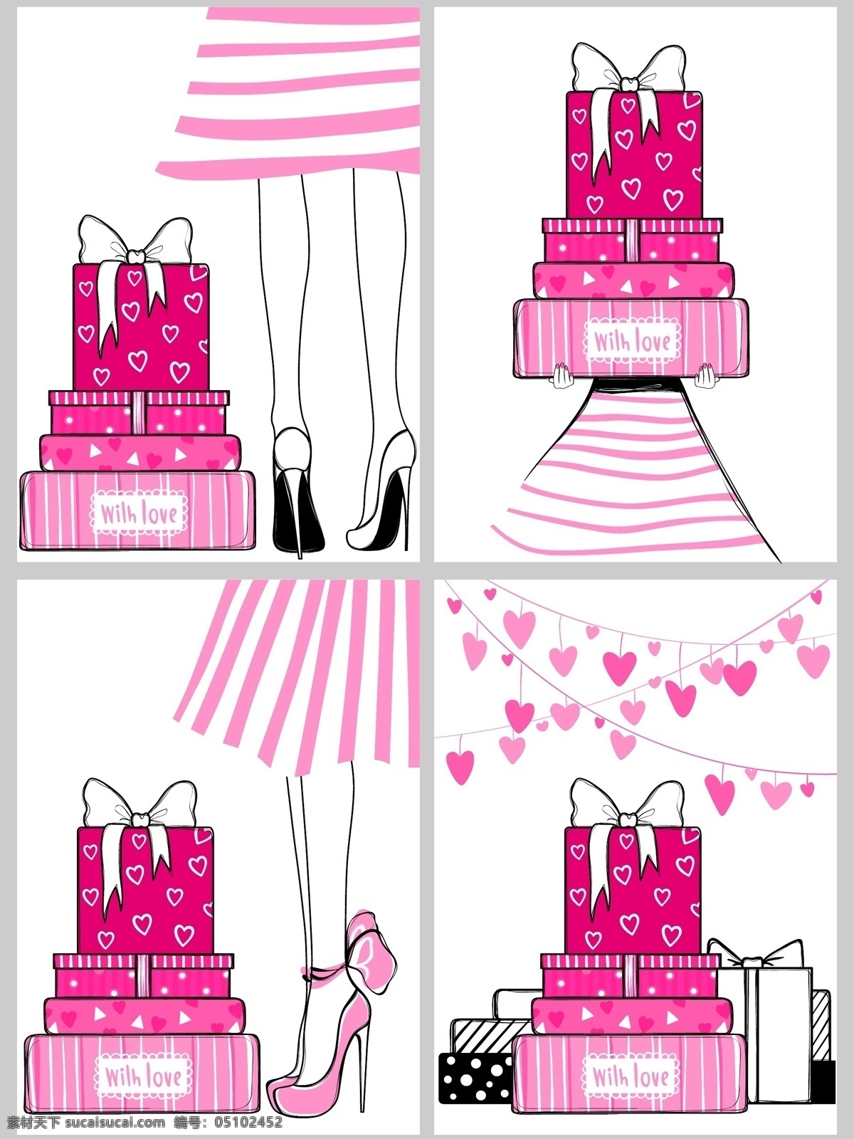 生日 粉色 女孩 矢量 高跟鞋 横幅 礼物 条纹
