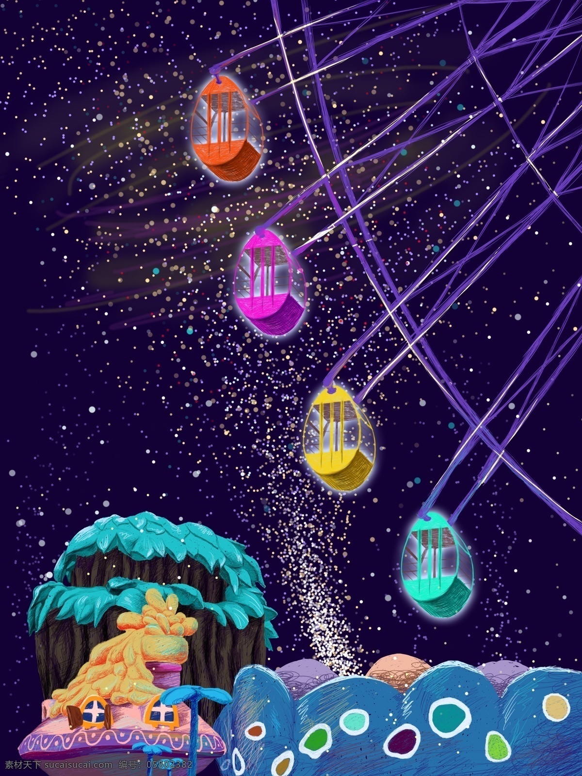 线圈 插画 浪漫 龙卷风 星空 摩天轮 浪漫星空 浪漫夜晚 星星 壁纸 卡通建筑 线圈插画 浪漫龙卷风 浪漫摩天轮 背景用图 原创插画 风趣建筑