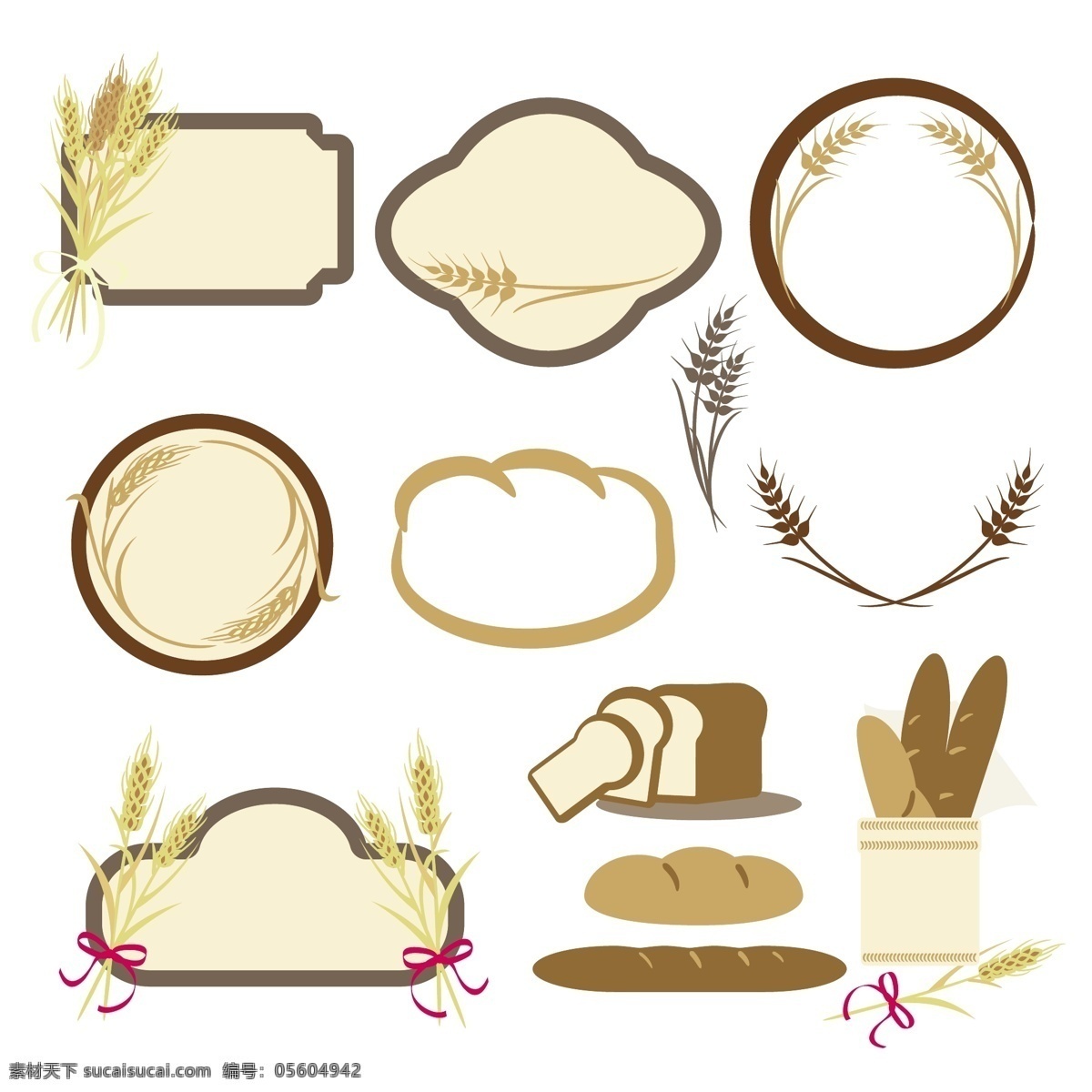 面包 麦穗 小麦 矢量 生活百科 餐饮美食 白色