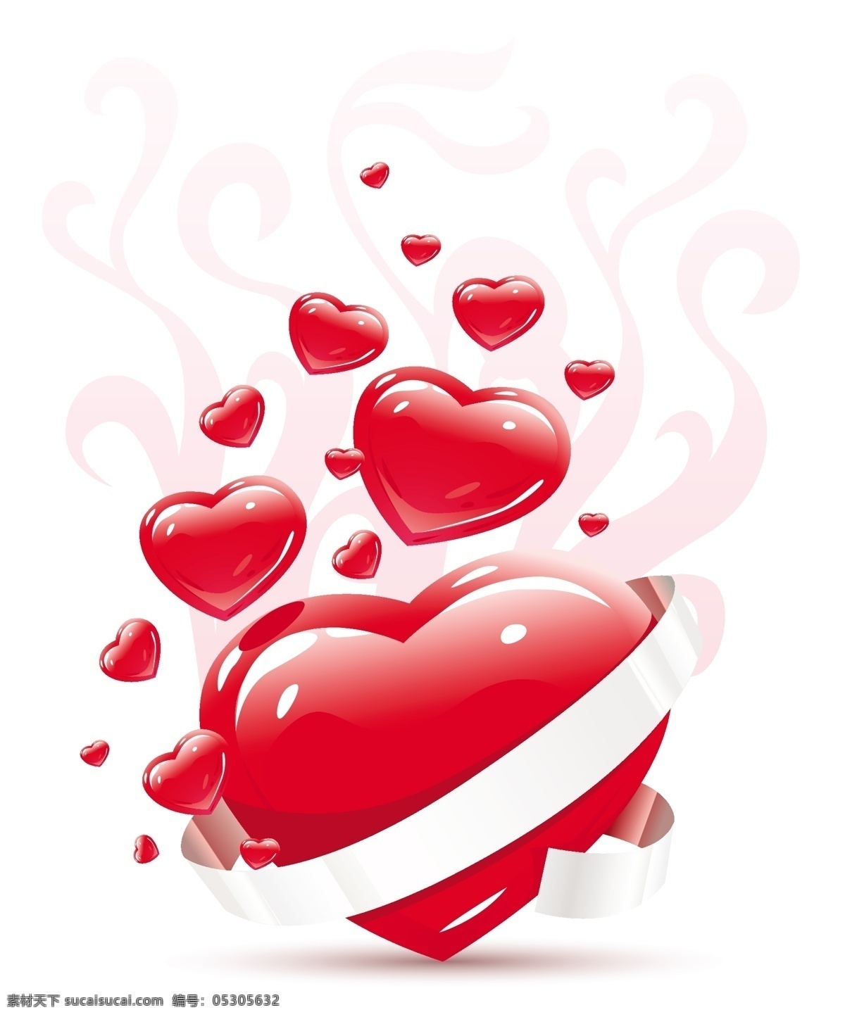 浪漫 爱心 矢量 素材图片 爱心设计 花纹 浪漫心形 丝带 立体红心 矢量图 其他矢量图