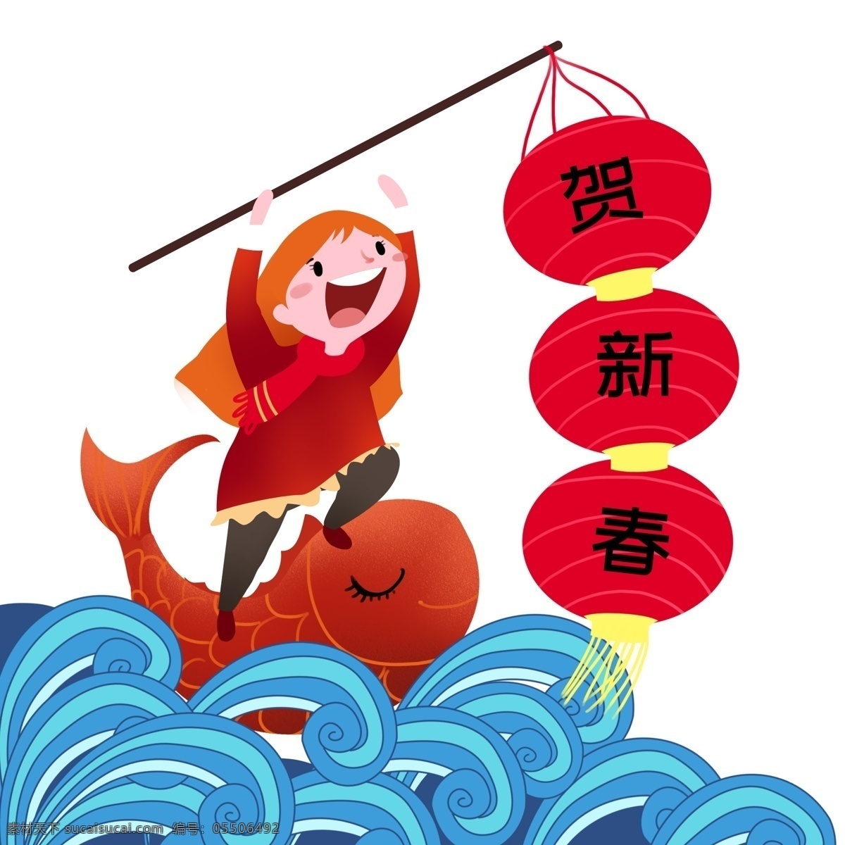 手绘 新年 猪年 贺 新春 春节日 喜庆 拜年 贺新春 新年插画 春节 节日 红色 祥云