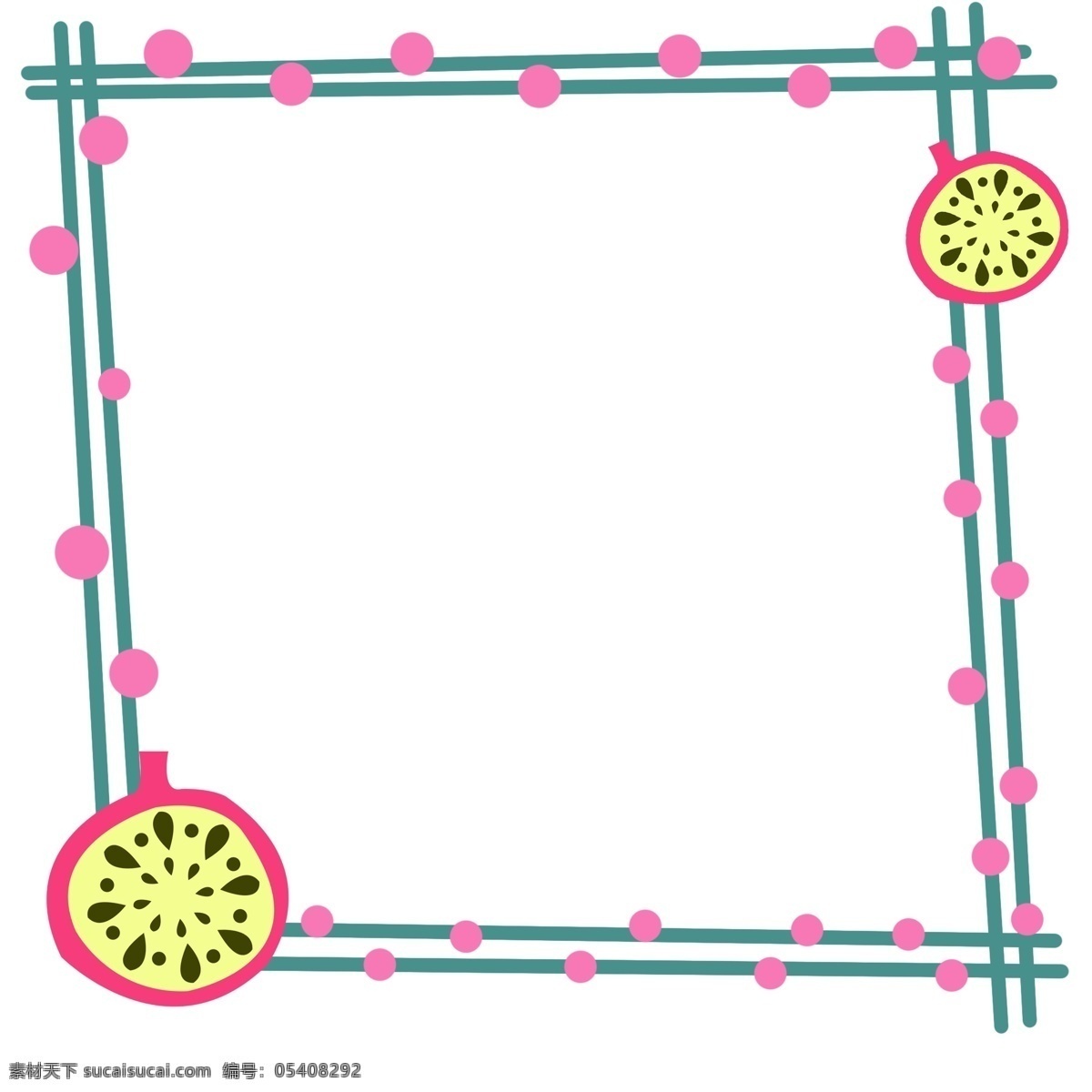 粉色 圆点 边框 插图 红色 火龙果 装饰 水果装饰 粉色圆点 圆点边框 绿色 正方形 美丽的边框