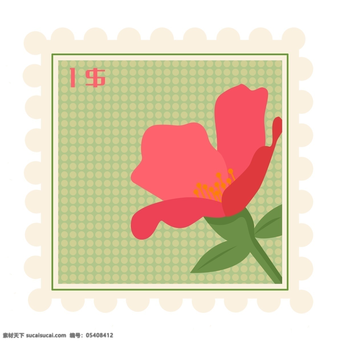 红色花枝邮票 花朵 植物 邮票
