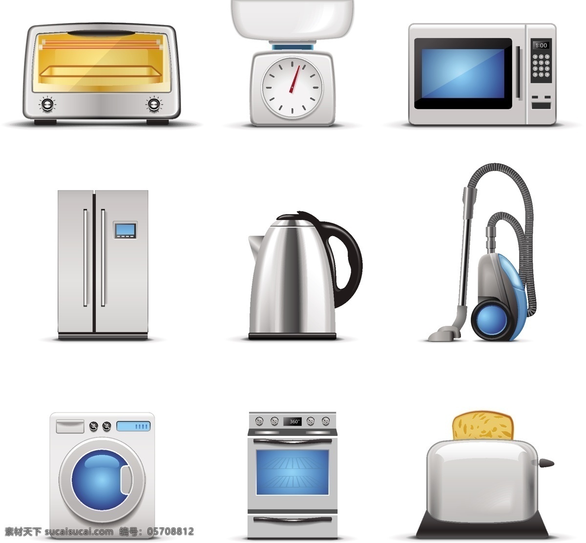 家用电器 icon ui设计 冰箱 厨房 烤箱 水壶 图标 微波炉 吸尘器 洗衣机 烤面包机 矢量图 其他矢量图