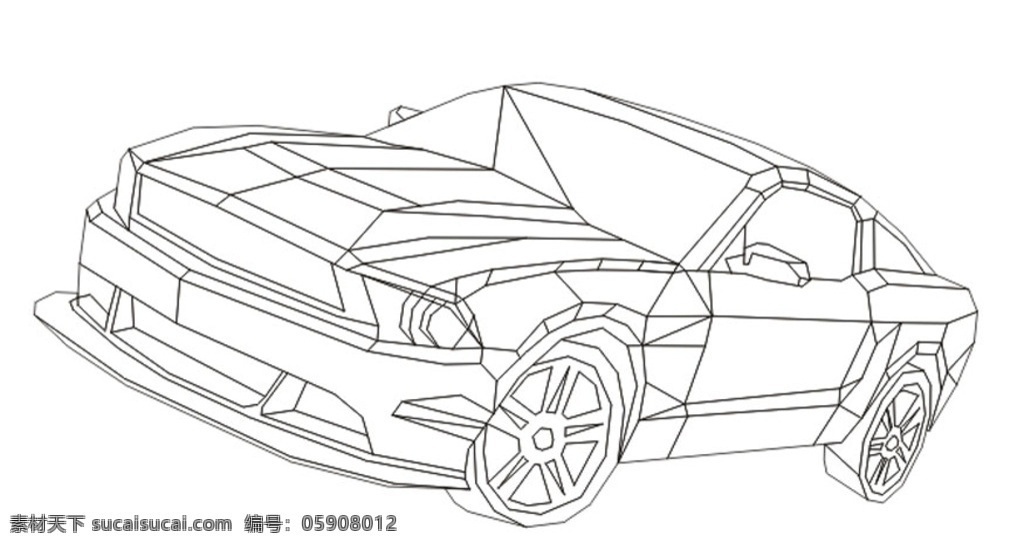 手绘 汽车 矢量 线 框 线框 野马 赛车 现代科技 交通工具