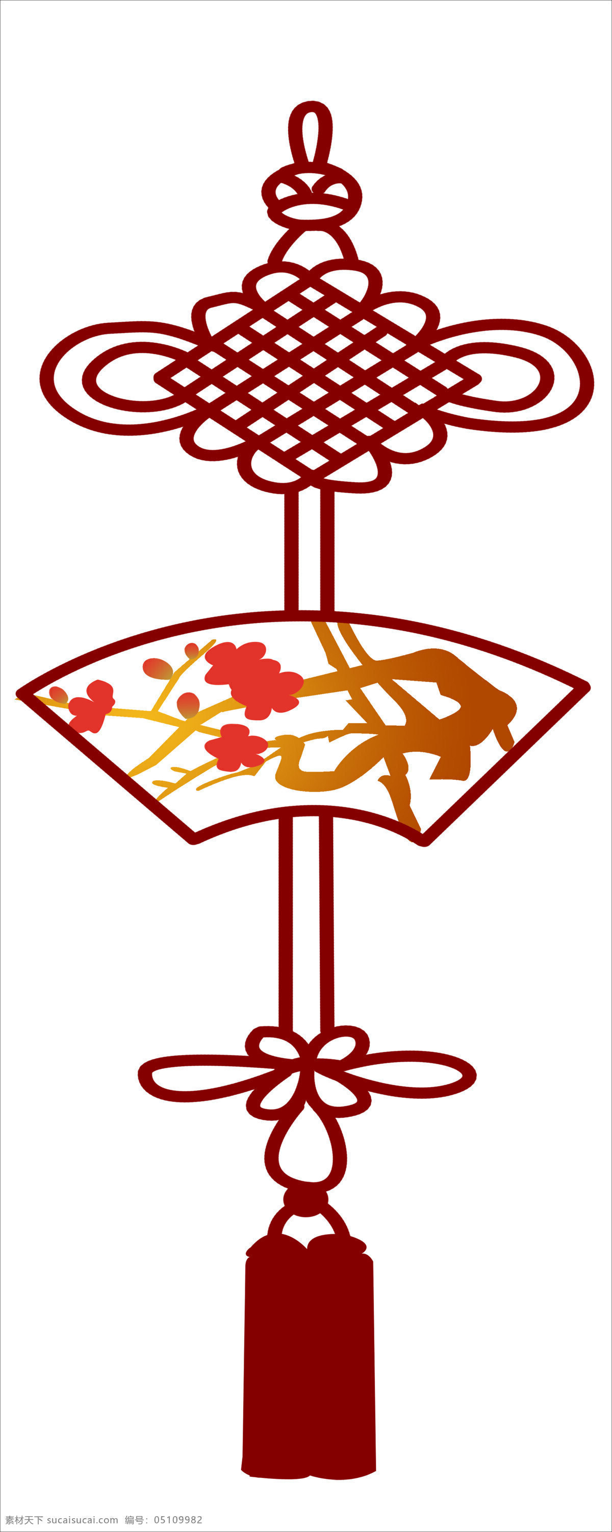 中国结 底纹边框 红梅 红色 梅花 扇形 移门图案 装饰素材