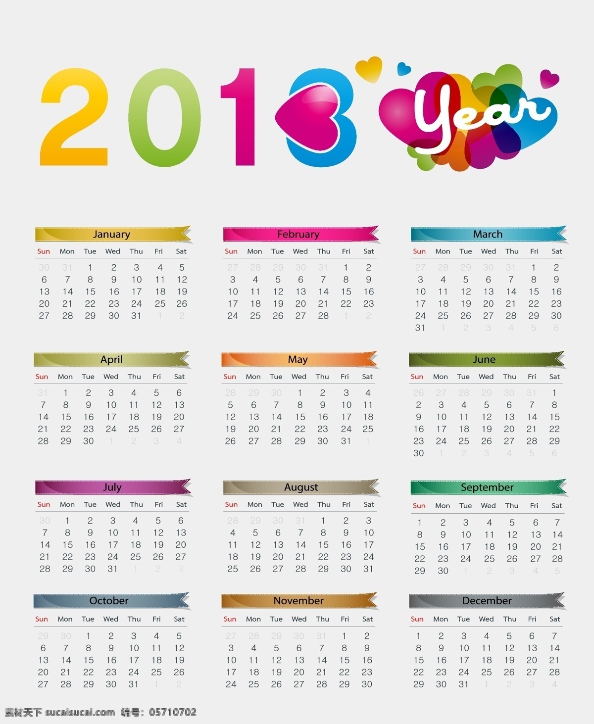 丰富多彩 2013 年历 矢量 年 艺术 背景 美丽 adobe 议程 年鉴 业务 日历 calendario 剪贴 画 颜色 星期 一月 每月 新 美好 数字 图像 进行 完善 个人 ps 图象处理 软件 策划 组织者 彩虹 表 季节 西班牙 弹簧 模板 文本 时间 型 图形 周 白色 星期日 其他矢量图