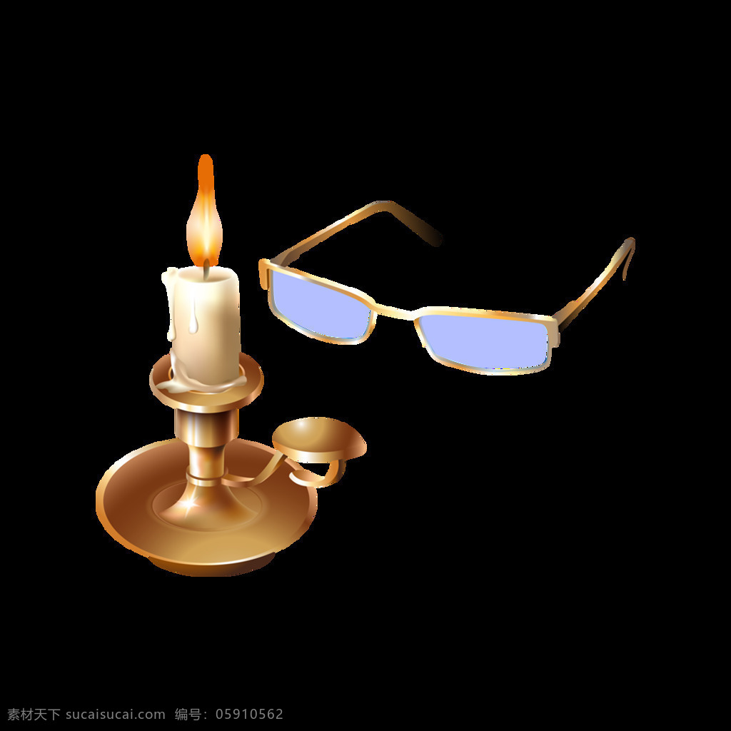 手绘 眼镜 蜡烛 台 元素 金色 蜡烛台