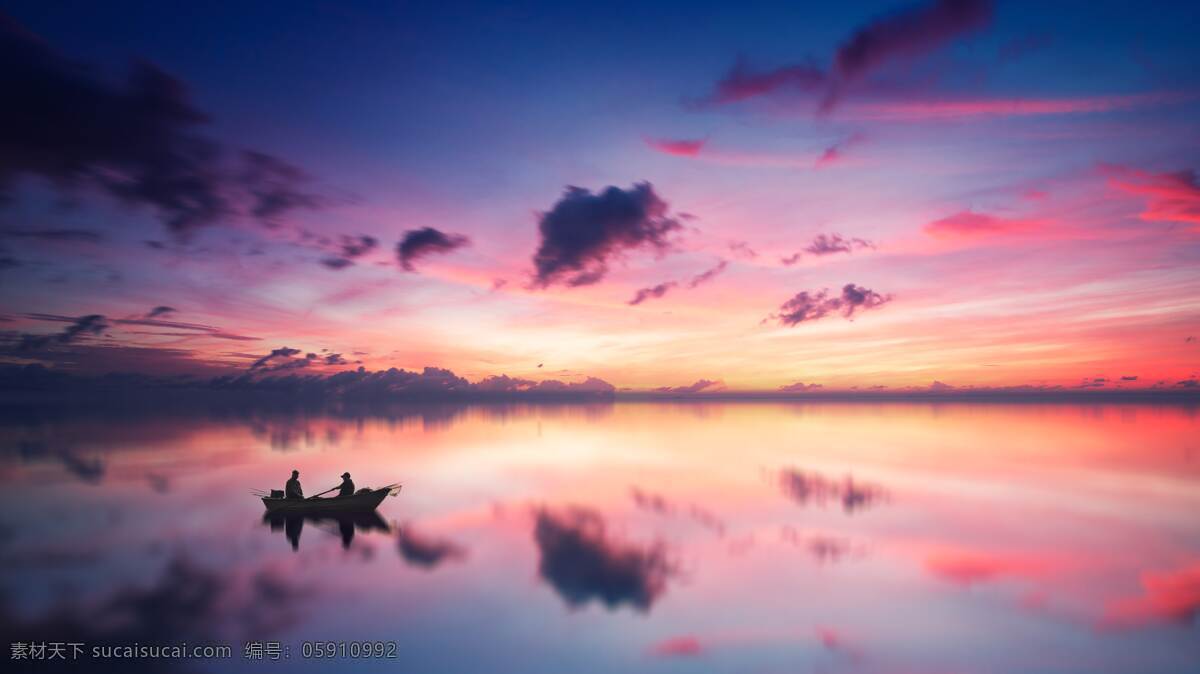 天空 红色 晚霞 云 夏天 河面 自然景观 自然风景