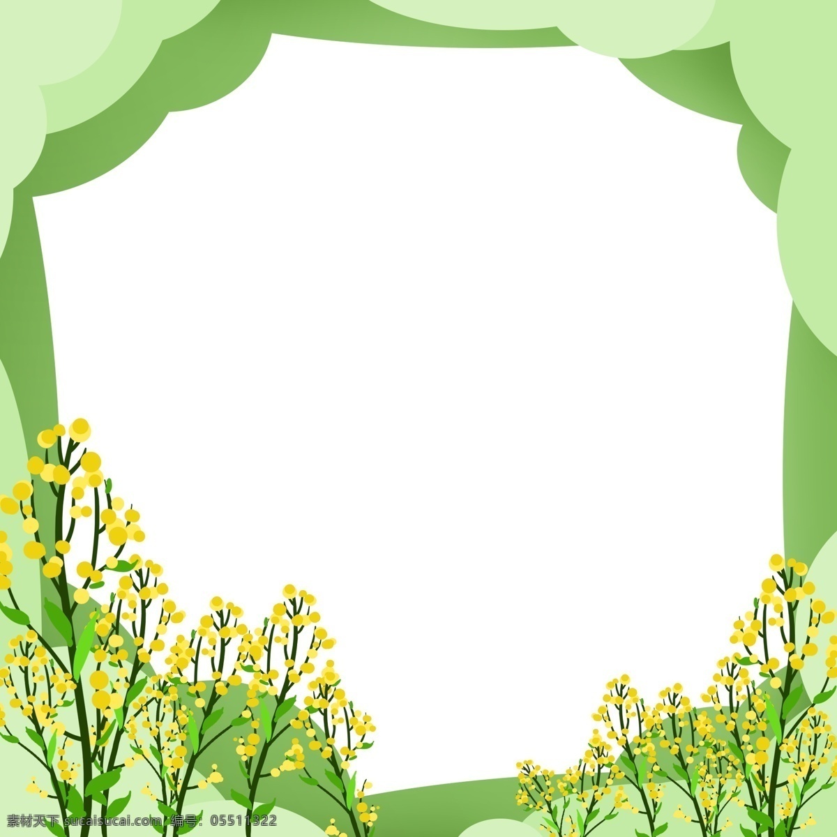 手绘 春季 花朵 边框 黄色的花朵 漂亮的花朵 卡通边框 手绘春季边框 春季景色边框 美丽的花朵