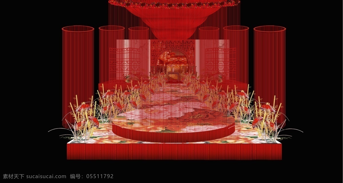 中式 婚礼 婚庆 效果图 中式婚礼 红色中式婚礼 红色中式吊灯 婚礼吊顶