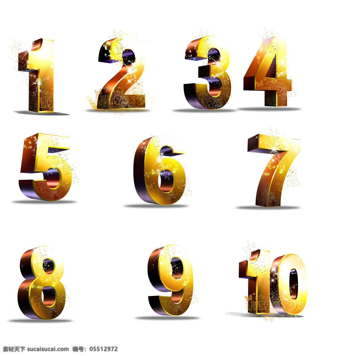 阿拉伯数字 金色字 立体数字 数字 艺术字体 数字设计素材 数字模板下载 黄色字 字母 三维数字 矢量图