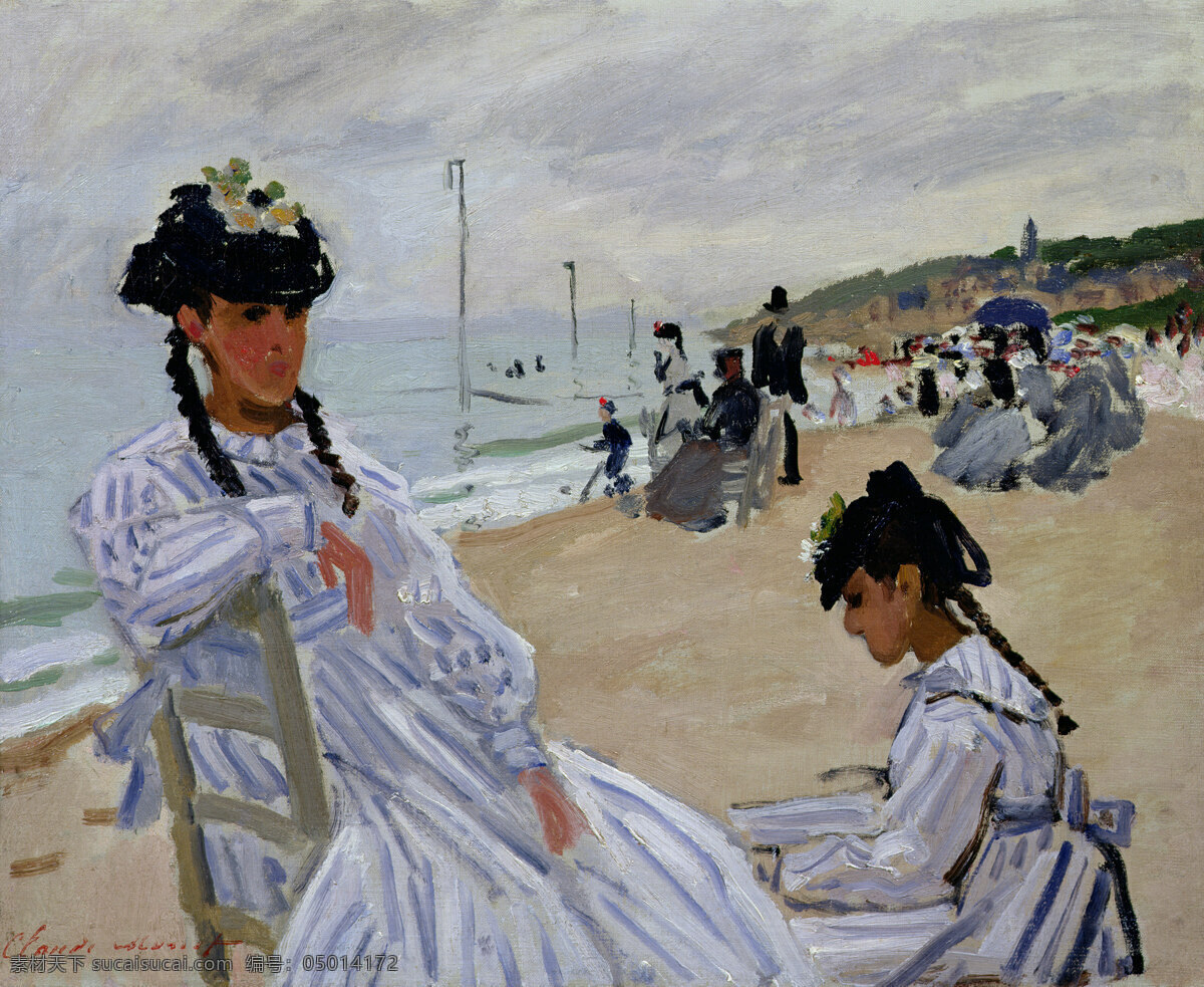 monet 风景 油画 装饰画 法国 画家 克劳德 trouville at beach the 莫 奈 oscar claude 印象派 风景画 静物 家居装饰素材