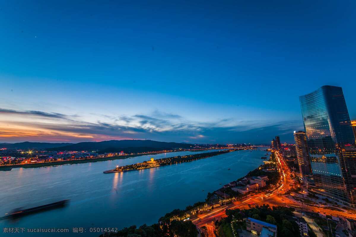 长沙夜景 长沙市 夜景 湘江 橘子洲 河西 河东 晚霞 都市 璀璨 建筑园林