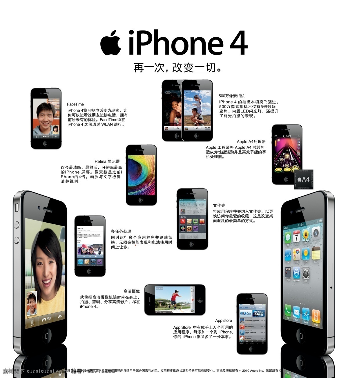 iphone 广告设计模板 苹果 苹果手机 视频通话 手机视频 文件夹 手机 模板下载 手机拍照 高清摄像 多任务处理 4代 海报 源文件 其他海报设计