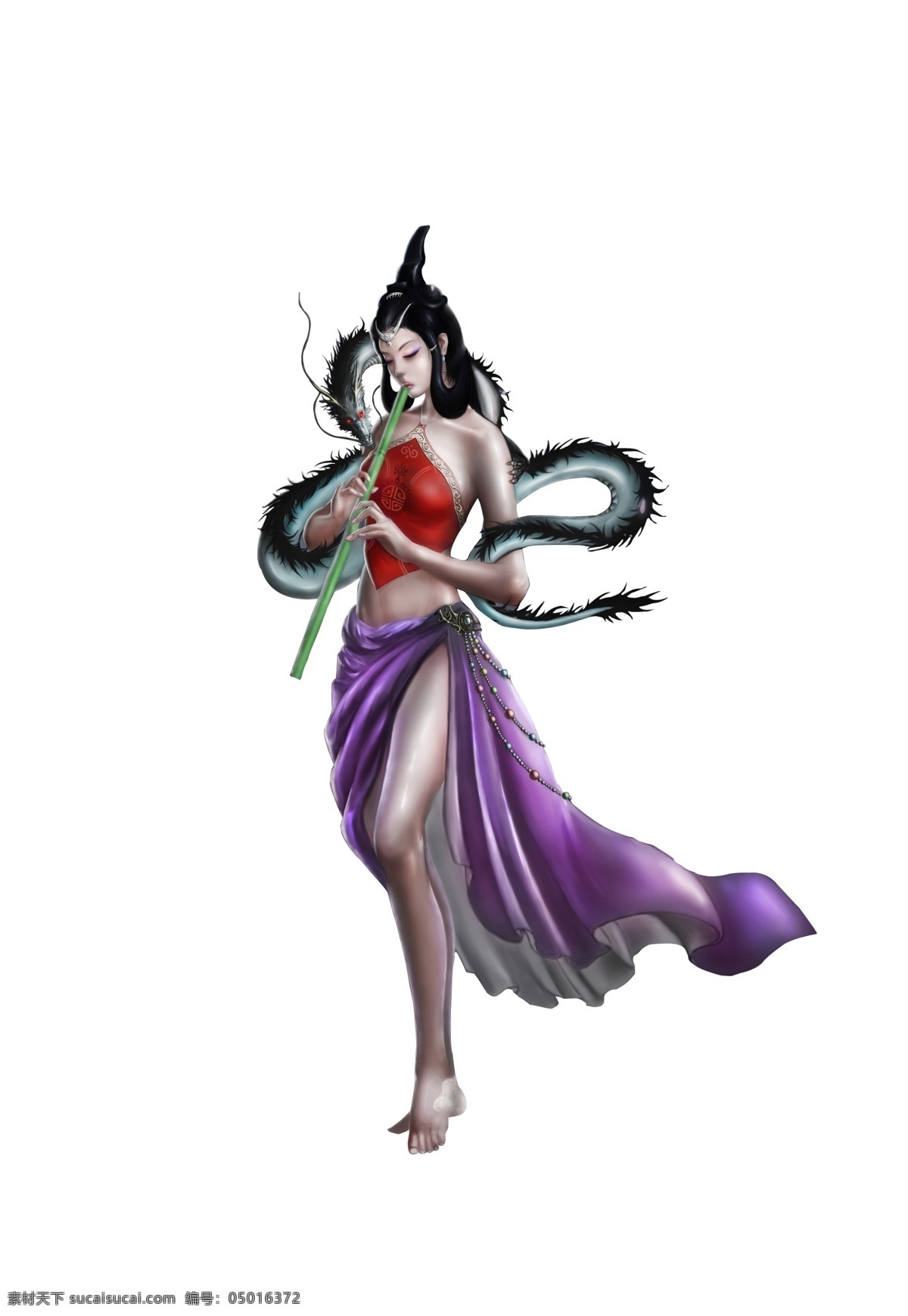 吹箫 龙 女 游戏 原 画 古代人物 古典美女 美女 游戏角色 游戏美女 吹箫女 游戏cg psd源文件