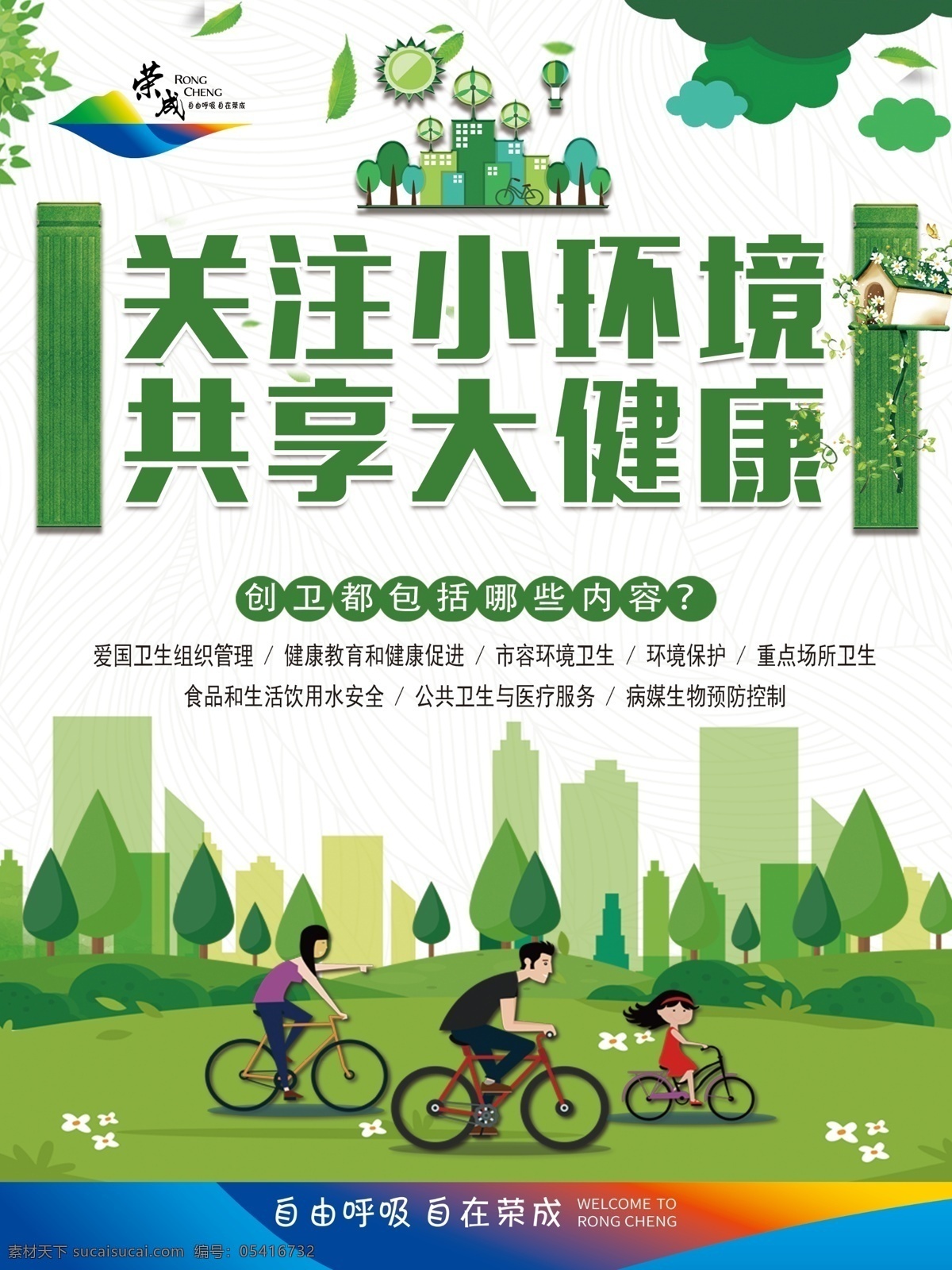 关注小环境 共享大健康 创城 创卫 环境 健康 城市 展板模板