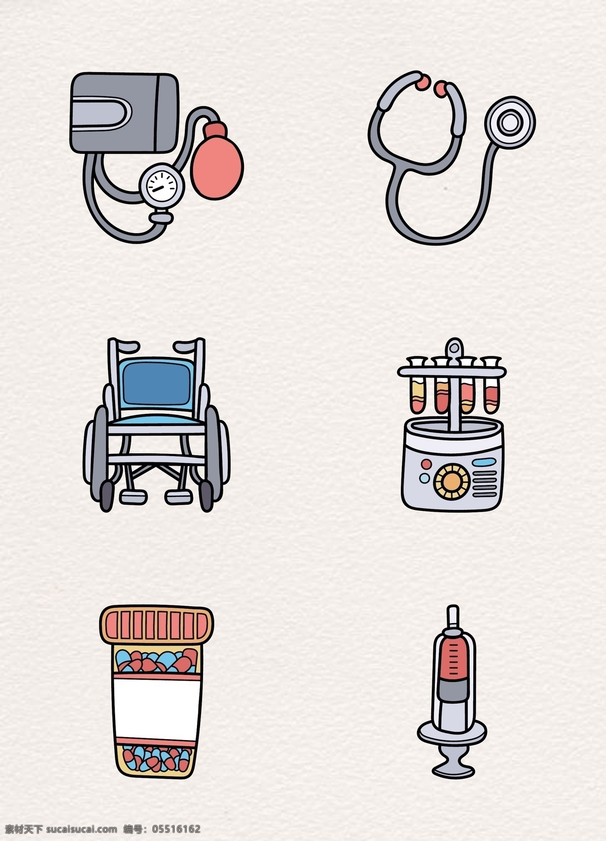 卡通 手绘 医疗设备 医疗 元素 矢量 医疗器械 听诊器 药 ai设计 医疗元素 血压计 离心机 注射器 轮椅