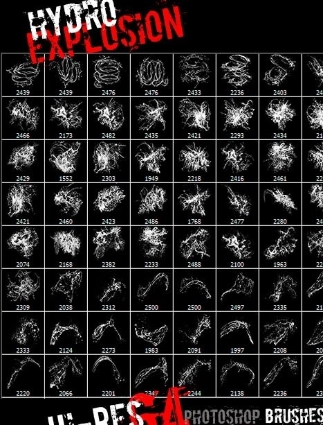 高清水笔刷 绘画 笔刷 白色 透明 水 高清 泼溅 爆炸 特效笔刷 ps笔刷 源文件 abr