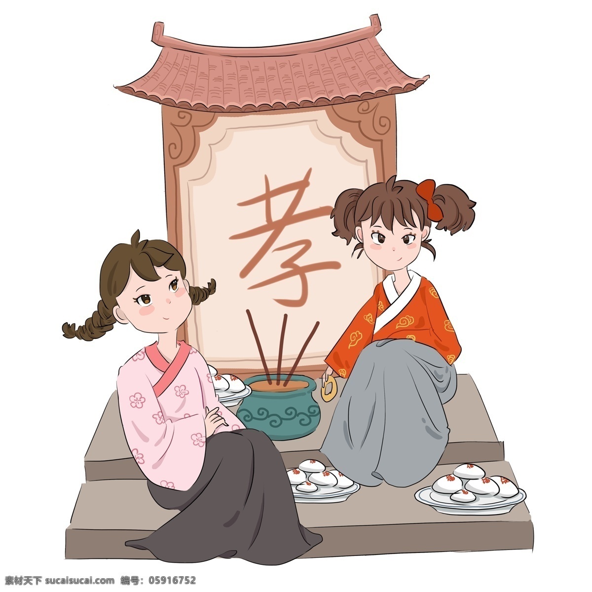 手绘 清明 扫墓 女孩 元素 透明素材 人物元素 装饰元素 简约