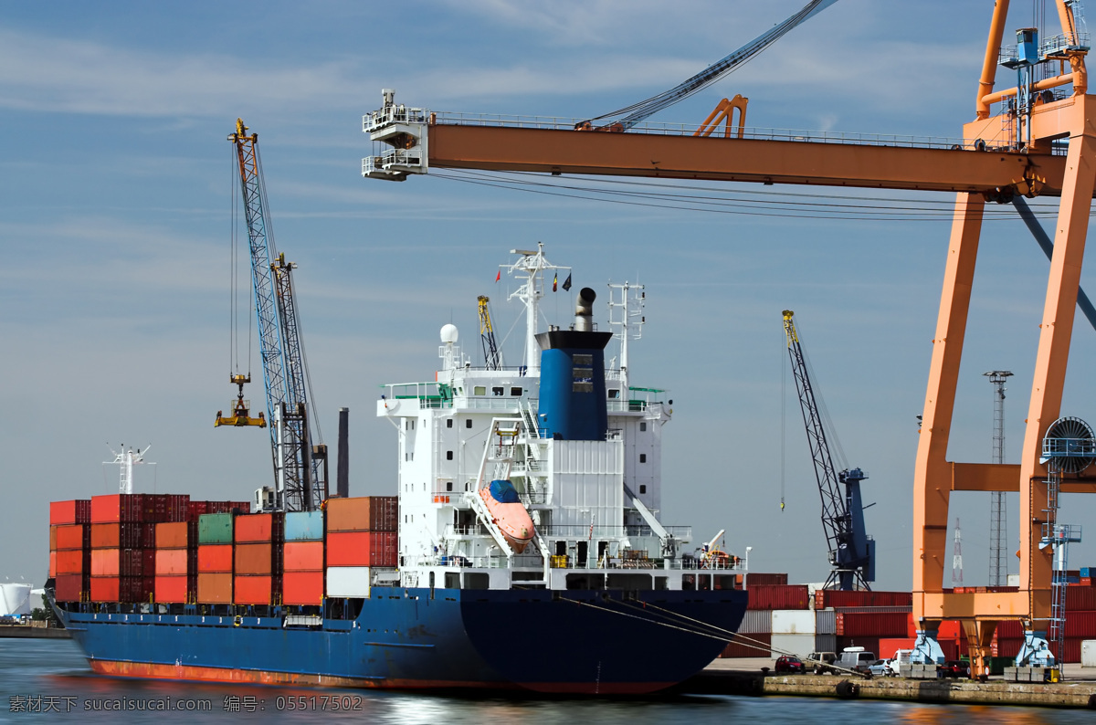 集装箱船 轮船 货轮 货船 运输 码头 塔吊 汽车图片 现代科技