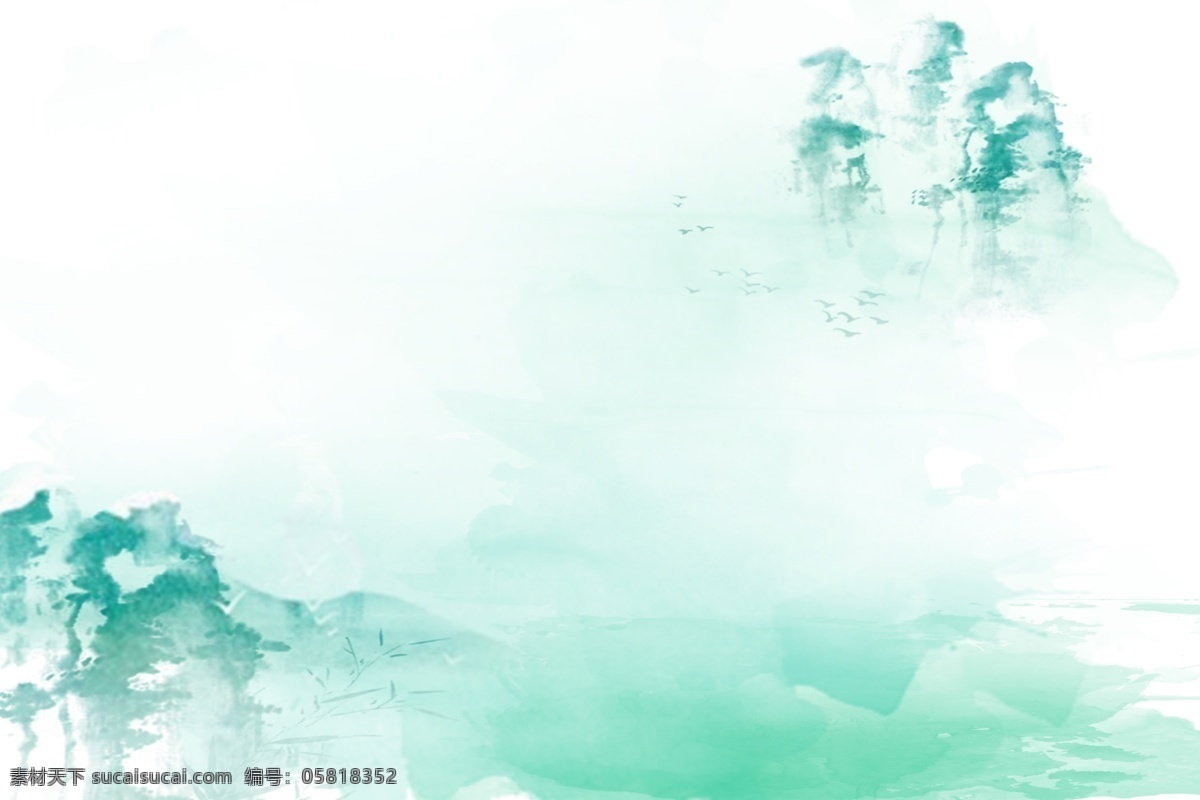 绿色 古典 风 水墨 广告 背景 图 山水 中国风 古风 插画 简约 桌面壁纸 高山流水 插图 配图