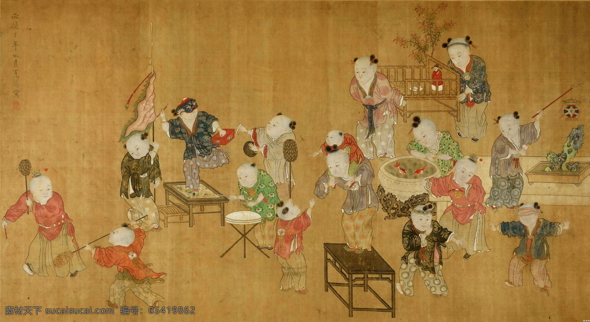 明 夏葵 婴戏图 古画 中国画 绘画 艺术 绘画书法 文化艺术