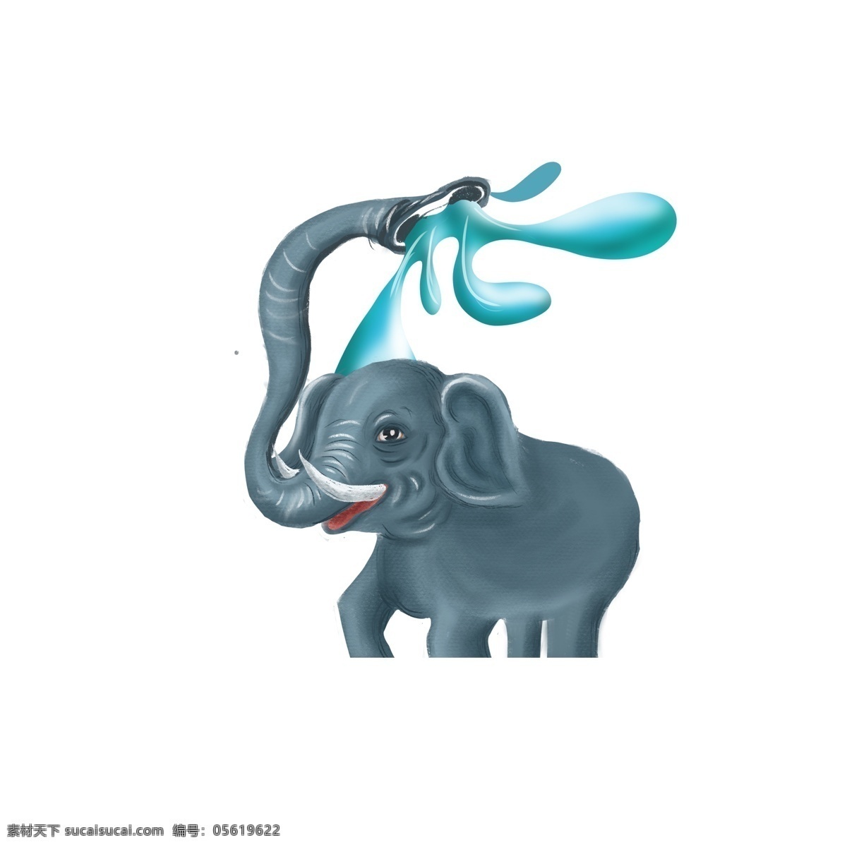 原创 卡通 大象 喷水 元素 彩绘 收回 创意 元素设计