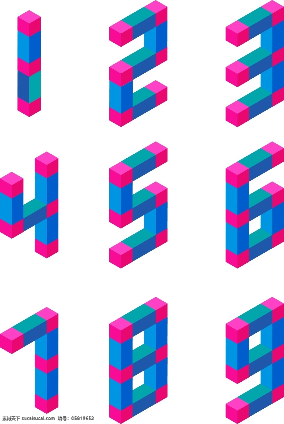 3d 立体 数字 积木 元素 可爱 拼 色 套 图 商用 拼色 方块