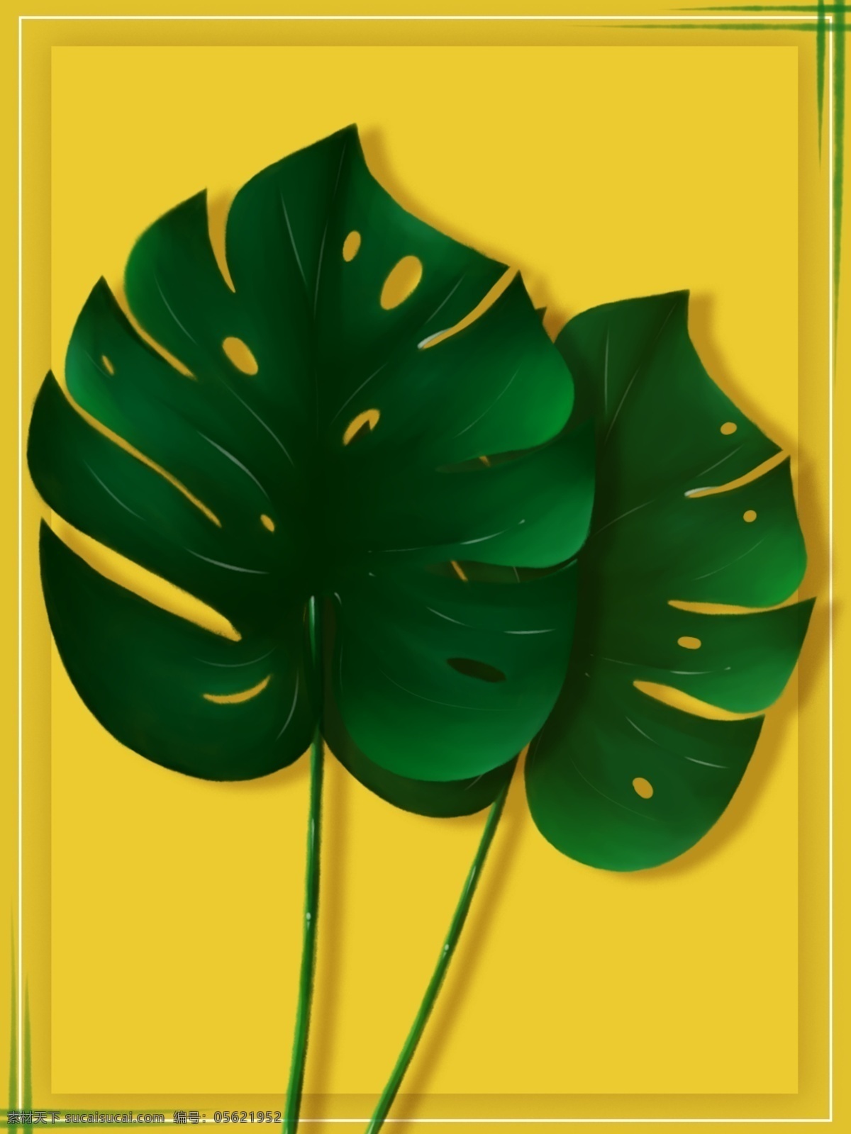 纯 手绘 原创 绿色植物 花卉 叶子 水彩 边框 背景 纯手绘 黄色 绿色 植物花卉 绿植 简约 质感 小清新