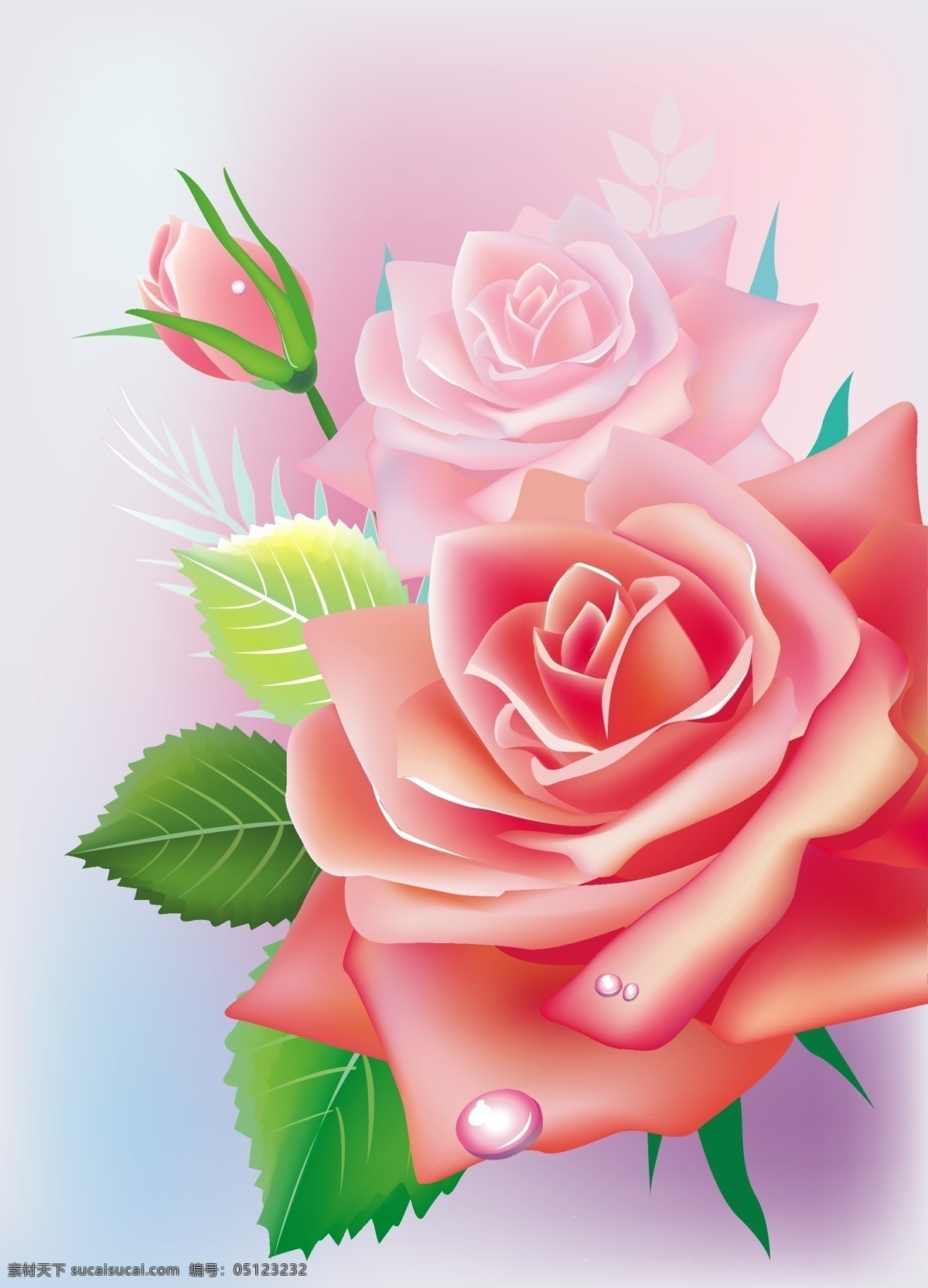 矢量 精美 玫瑰花 花卉 花瓣 绿叶 矢量素材 鲜花 矢量图 花纹花边