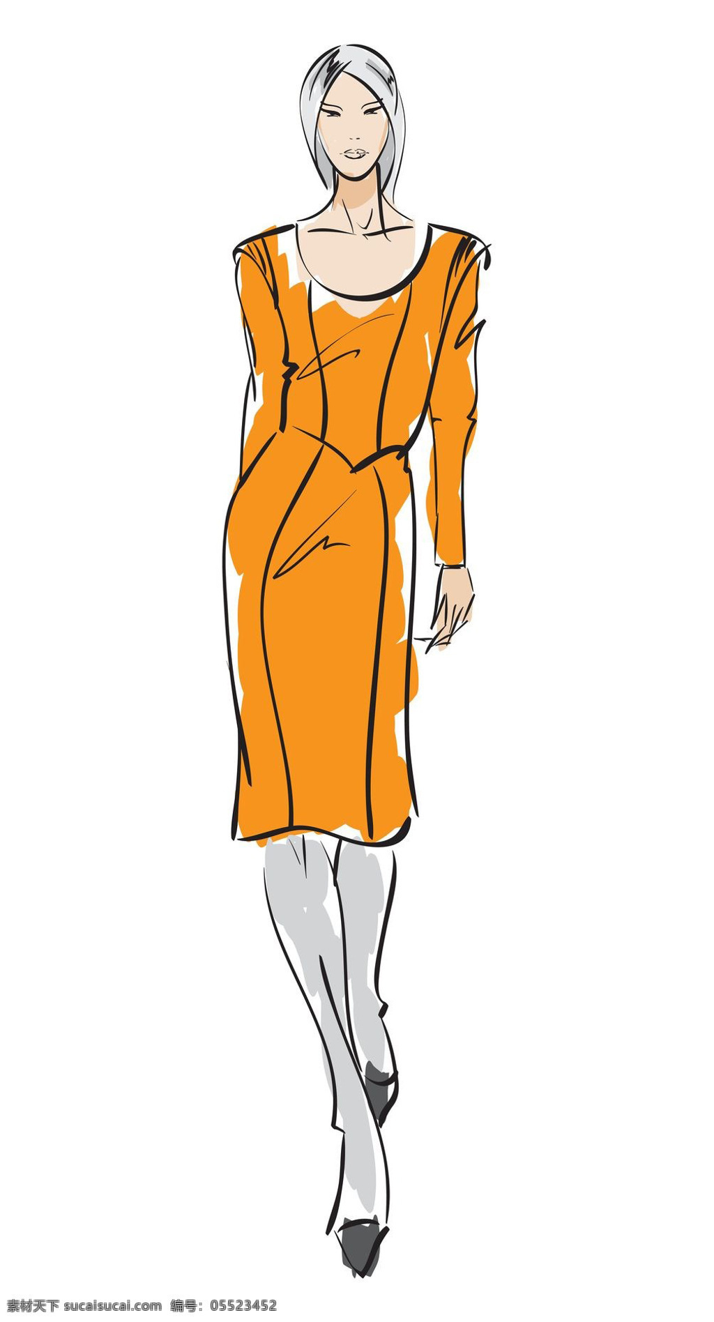 橙色 连衣裙 设计图 服装设计 时尚女装 职业女装 职业装 女装设计 效果图 短裙 衬衫 服装 服装效果图