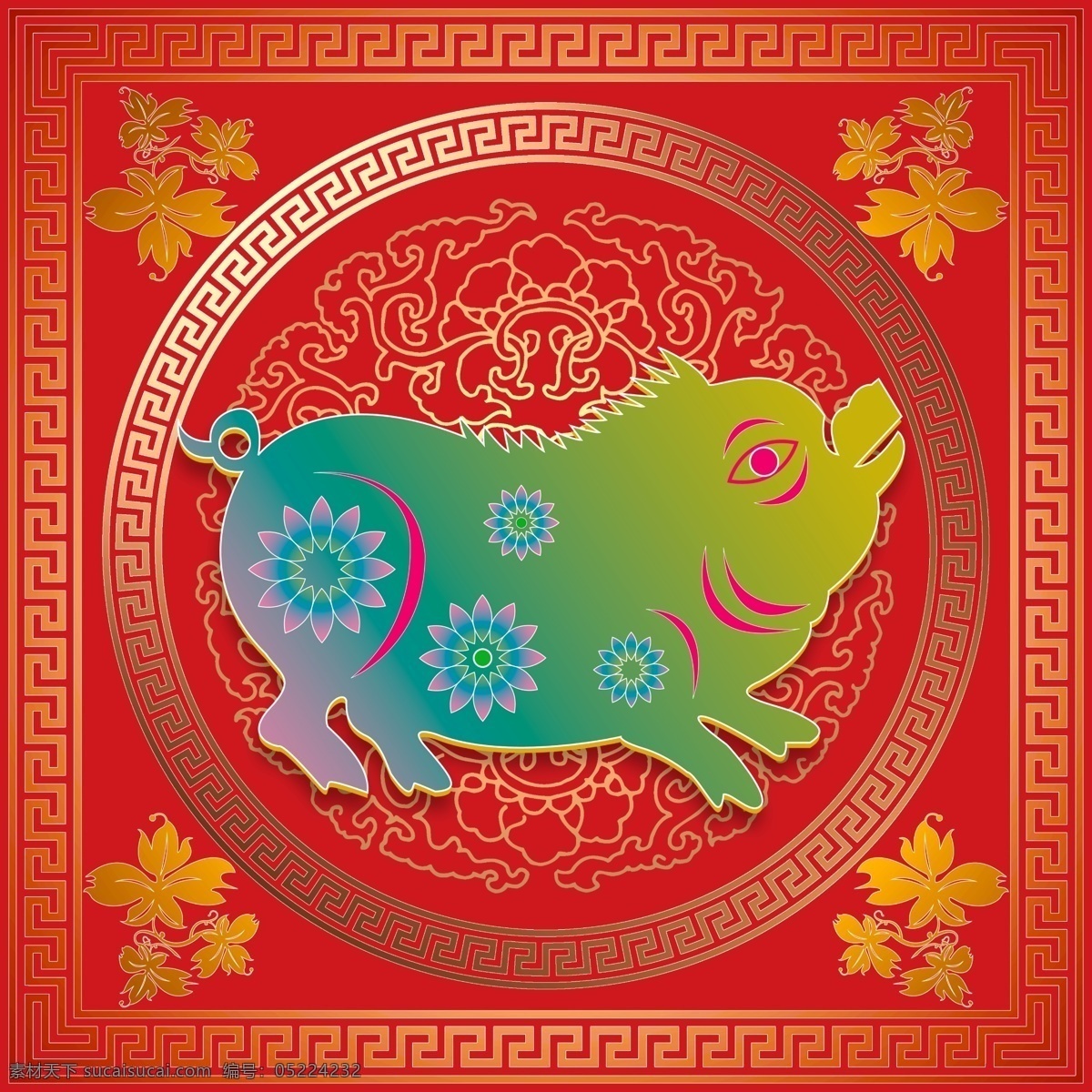 生肖猪 春节对联 红色素材 分层素材 春节 节日 分层 背景素材