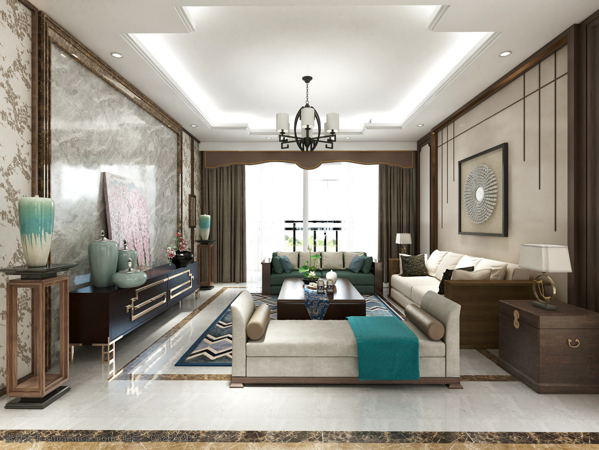 新中式客厅 新中式 现代中式 家装 室内 高精 室内效果图 客厅 中式客厅 环境设计 室内设计