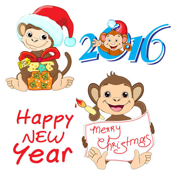 可爱 新年 猴子 矢量 礼盒 圣诞节 新年快乐 2016年 happynewyear 矢量图 白色