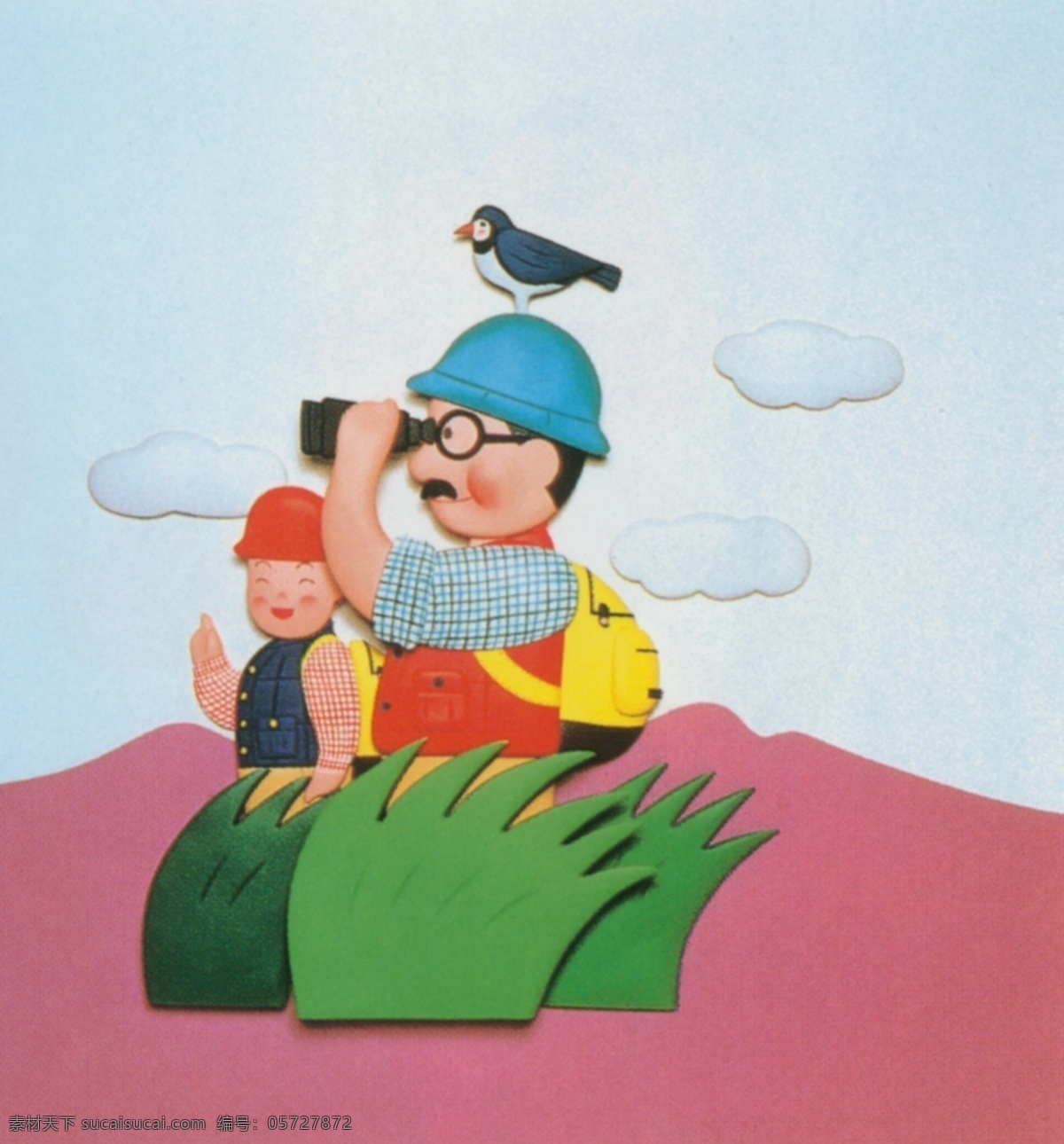 插画免费下载 插画 大自然 父子 郊游 天空 文化艺术 自然 插画集