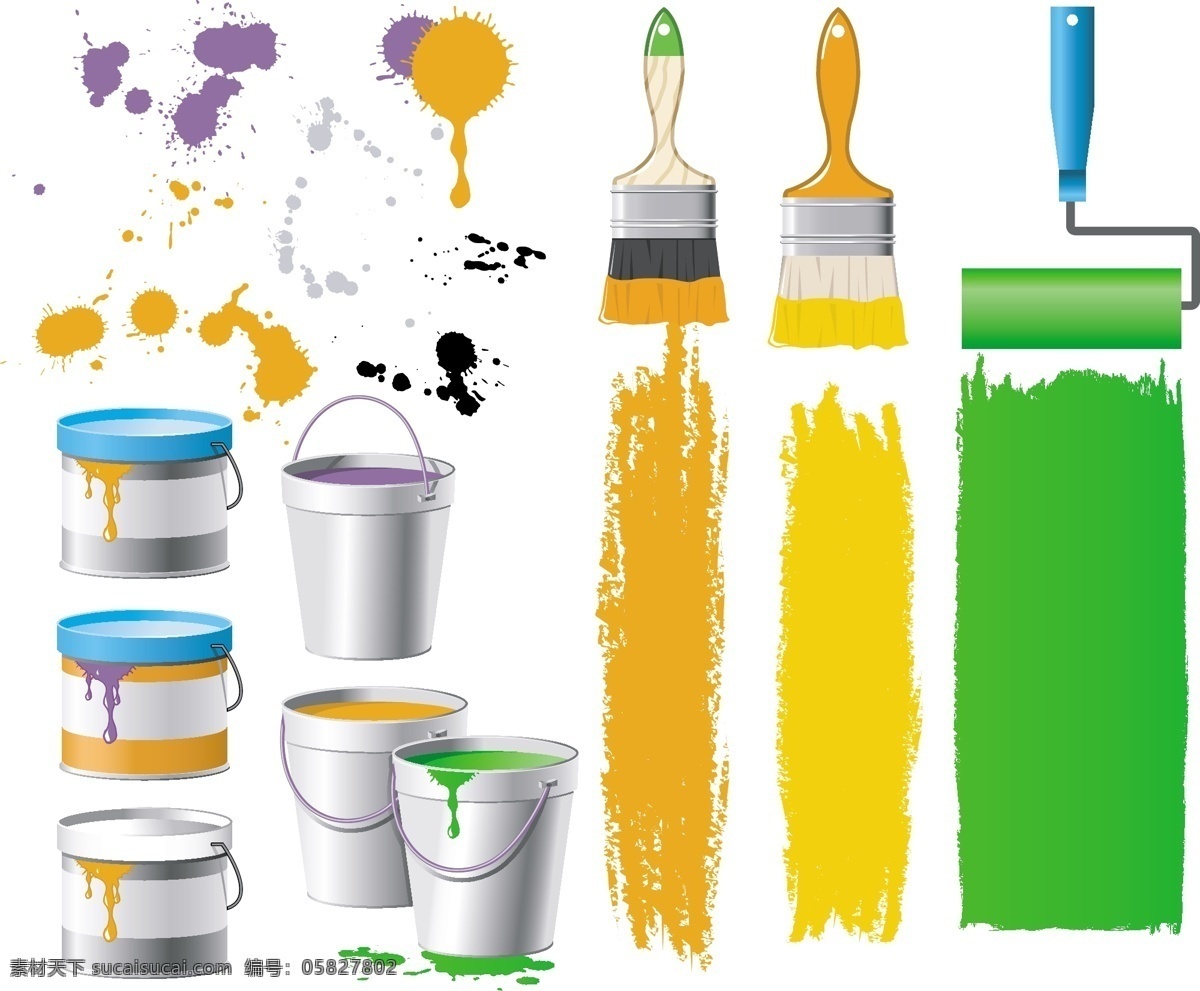 矢量 粉刷 油漆 油漆桶 矢量粉刷工具 排刷 油漆墨迹 漆痕 矢量图 其他矢量图