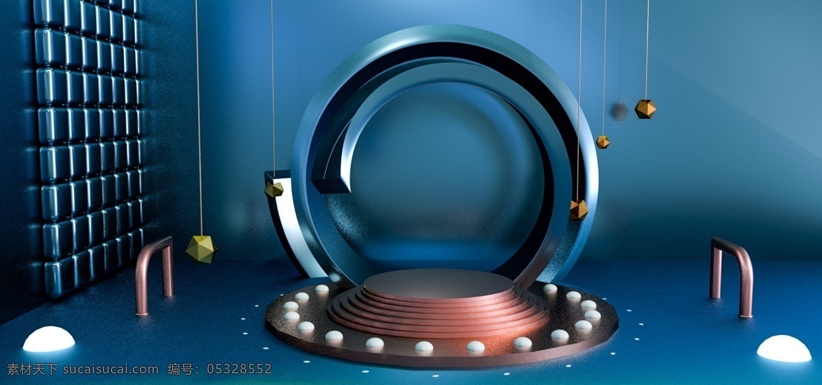 c4d 电商 金属 风 banner 背景 展台 大促 蓝色