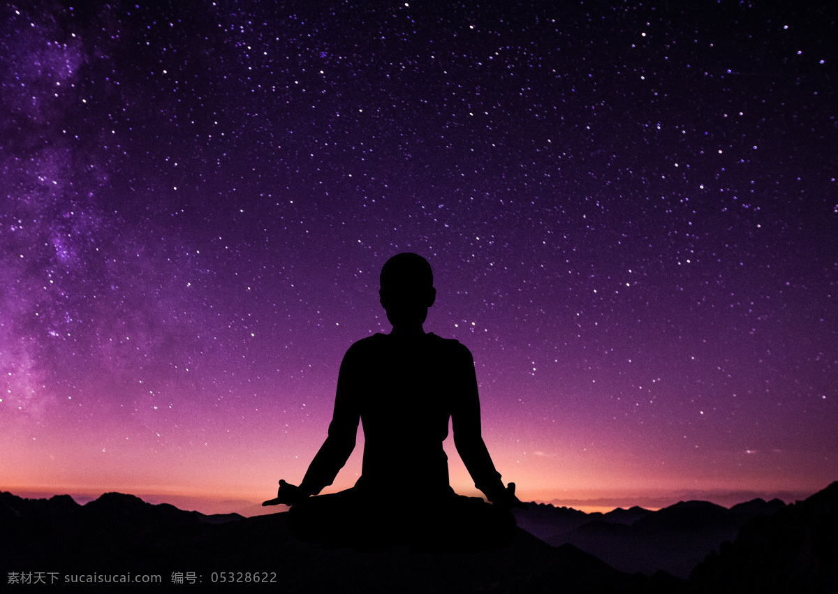 星空 瑜伽 冥想 紫色 黑色 宇宙 自然景观 自然风光