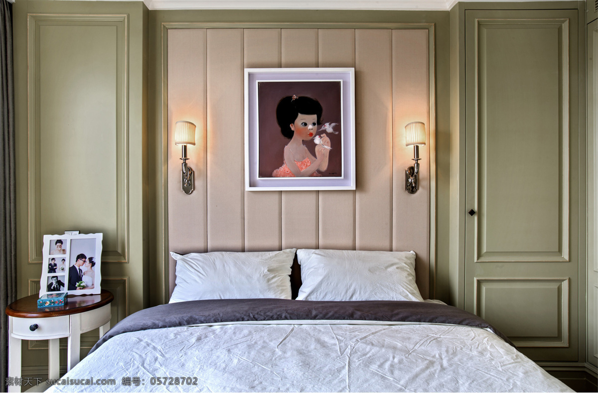 中式 时尚 卧室 浅 粉色 背景 墙 室内装修 效果图 壁灯 粉色背景墙 木制凳子 卧室装修