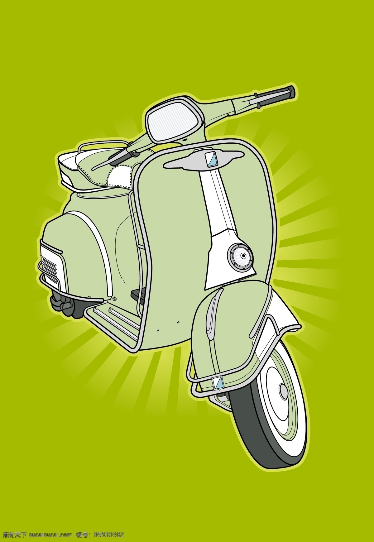 绿色背景 女式摩托车 小型摩托车 车灯