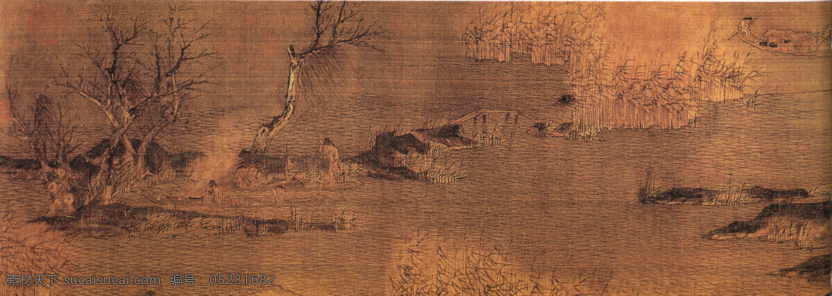 山水 名画 书画 江 行 初雪 图 五 部分 国画 山水画 中国水墨画 文化艺术