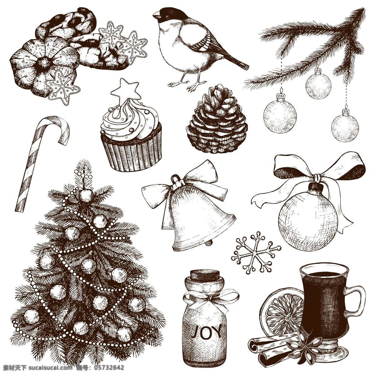 圣诞节 食物 简约 图标 矢量 圣诞 鸟 糖果 可爱 矢量素材 平面素材