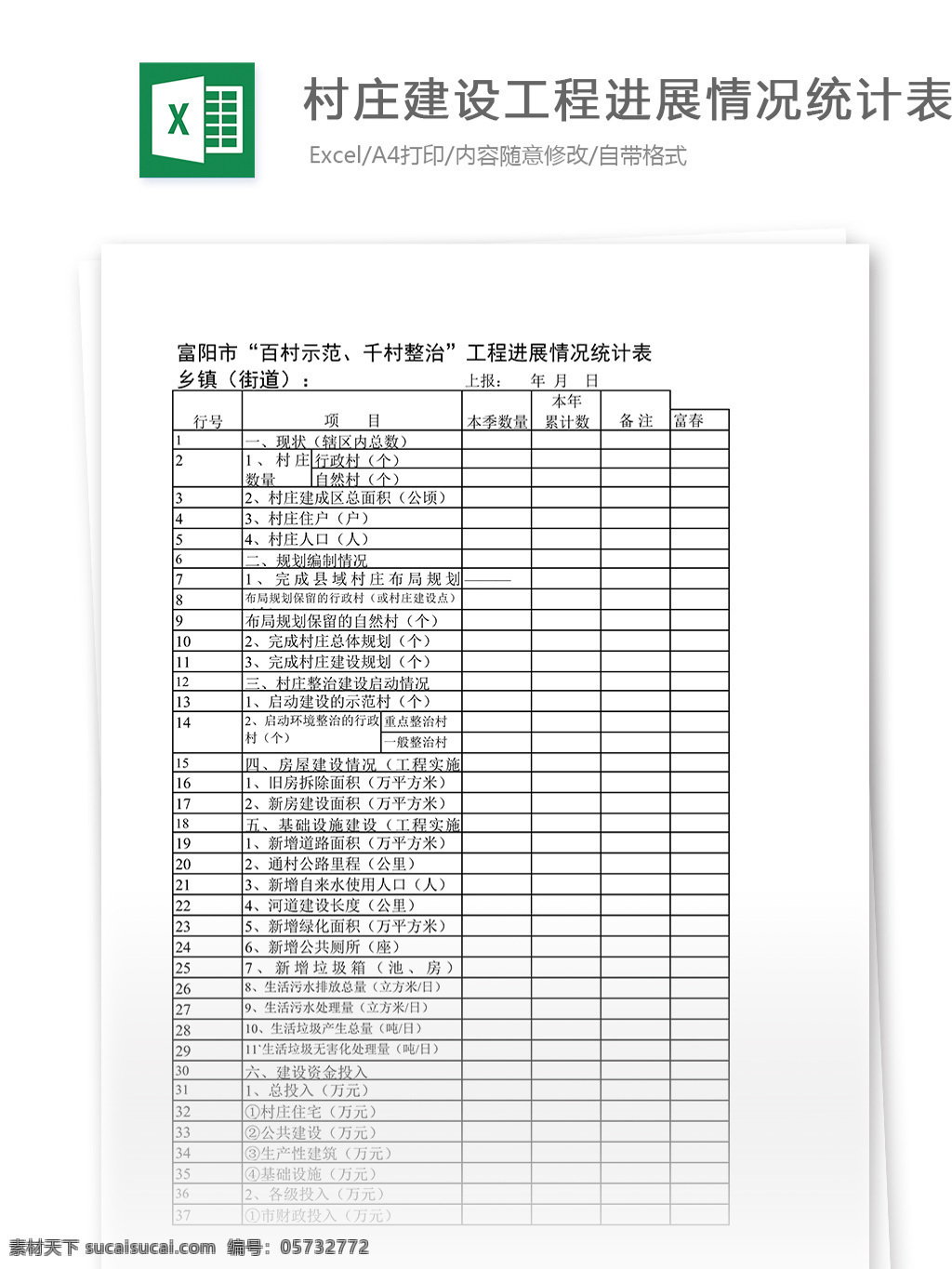 村庄 建设工程 进展 情况 统计表 表格 表格模板 表格设计 图表 工程