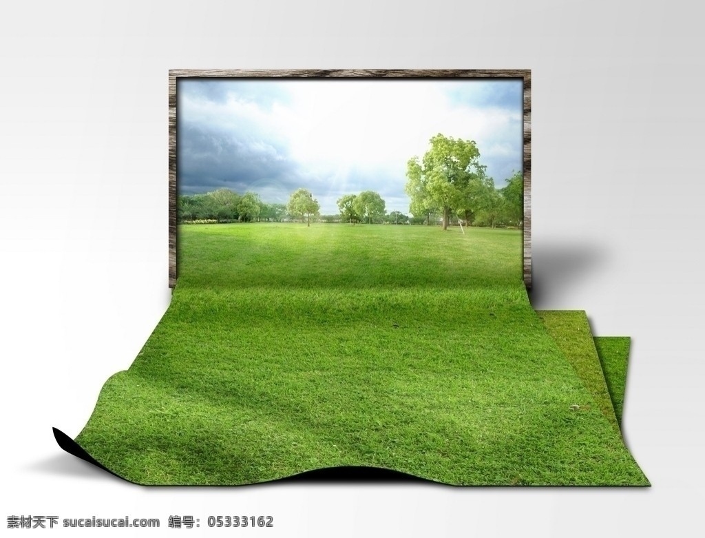 屏幕 中 绿 草坪 绿草 草地 树木 蓝天 白云 3d设计 3d主题 3d作品