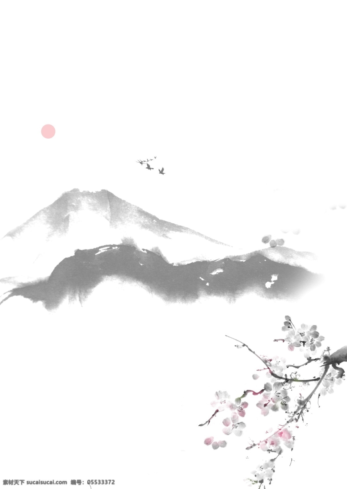 白 墨画 花花 山水 间 药 装 海报 背景 肝药 古风