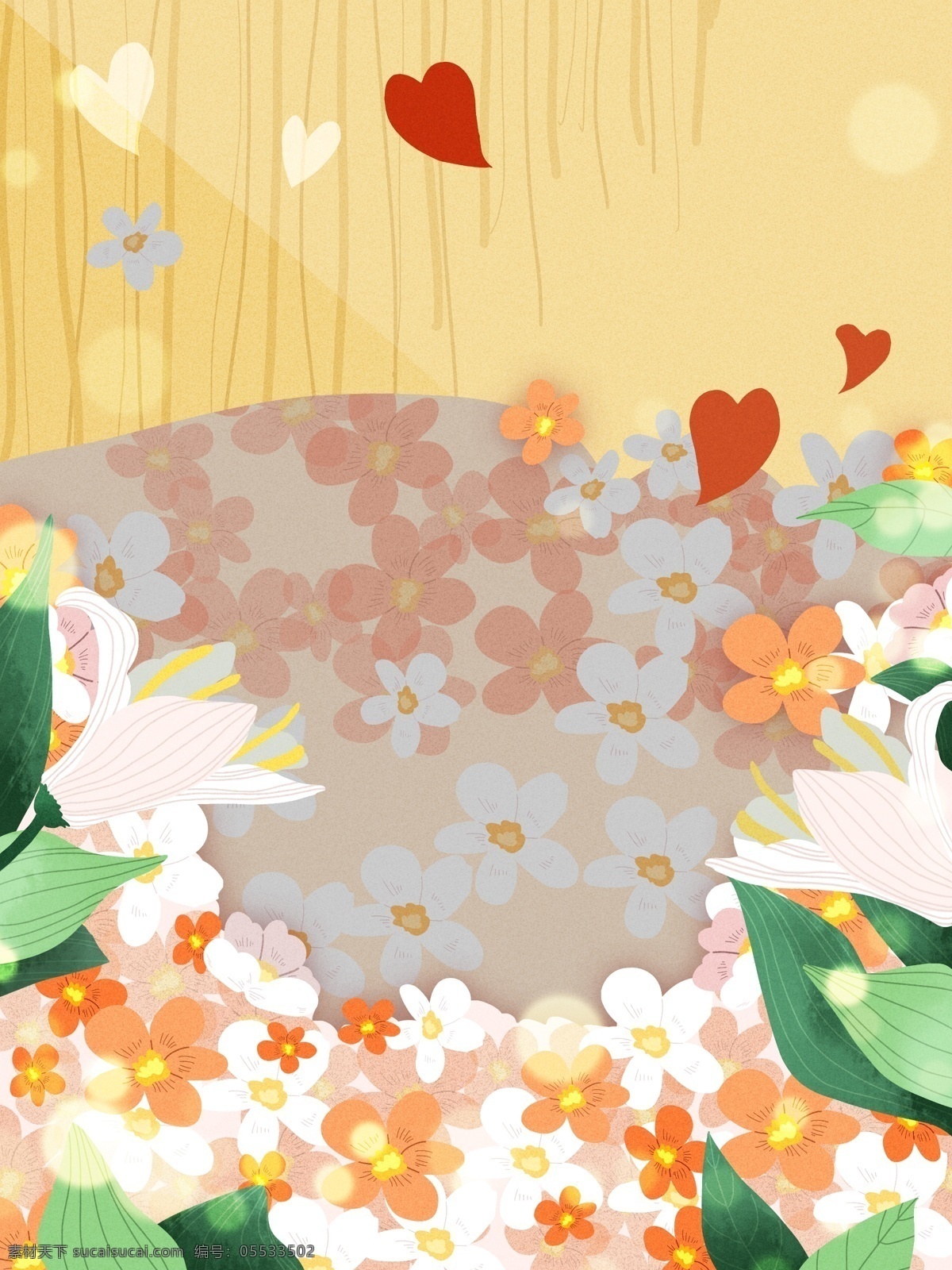 手绘 爱心 花朵 背景 红色爱心 春天背景 广告背景 背景设计 psd背景 背景展板 特邀背景 背景图