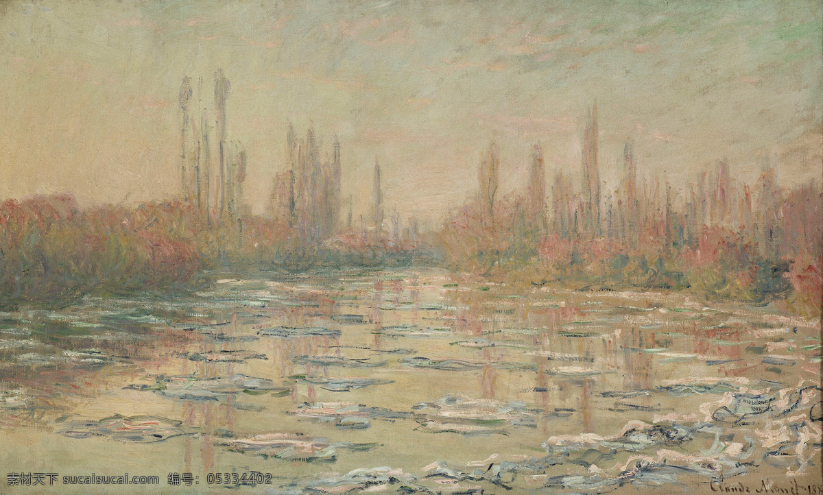 monet 风景 油画 装饰画 claude 莫 奈 oscar 法国 画家 克劳德 ice floating
